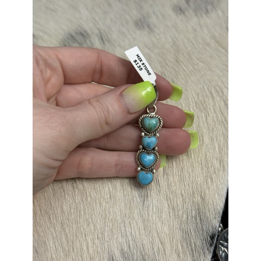 Native American Sterling Silver Blue Mojave Turquoise Multi-stone Heart Pendant